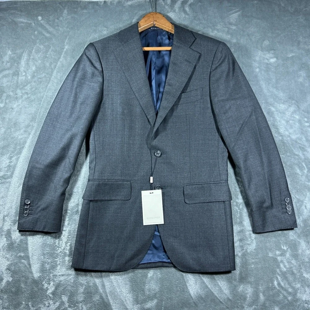 SUITSUPPLY Jacket Mens US 34R Gray Lazio VBC Wool‎ Young Mens Italy NEW Wedding